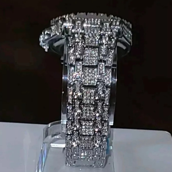 Men's Luxury Fully Covered Iced Out Simulated Diamond  Arabic Numeral Watch - Picture 3 of 15